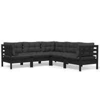 vidaXL 5-tlg. Garten-Lounge-Set mit Kissen Schwarz Kiefer Massivholz