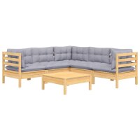 vidaXL 6-tlg. Garten-Lounge-Set mit Grauen Kissen Kiefer Massivholz