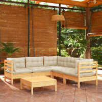 vidaXL 6-tlg. Garten-Lounge-Set mit Creme Kissen...