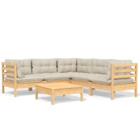 vidaXL 6-tlg. Garten-Lounge-Set mit Creme Kissen...