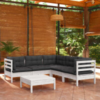 vidaXL 6-tlg. Garten-Lounge-Set mit Kissen Weiß...