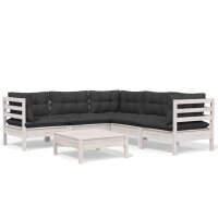 vidaXL 6-tlg. Garten-Lounge-Set mit Kissen Wei&szlig; Kiefer Massivholz