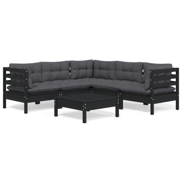 vidaXL 6-tlg. Garten-Lounge-Set mit Kissen Schwarz Massivholz Kiefer