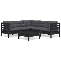 vidaXL 6-tlg. Garten-Lounge-Set mit Kissen Schwarz...