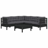 vidaXL 6-tlg. Garten-Lounge-Set mit Kissen Schwarz Massivholz Kiefer