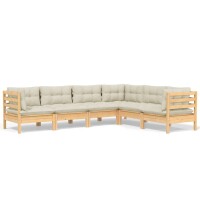 vidaXL 6-tlg. Garten-Lounge-Set mit Creme Kissen Massivholz Kiefer