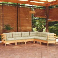 vidaXL 6-tlg. Garten-Lounge-Set mit Creme Kissen...