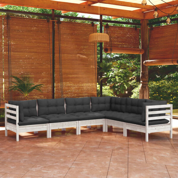 vidaXL 6-tlg. Garten-Lounge-Set mit Kissen Wei&szlig; Kiefer Massivholz