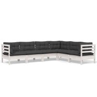 vidaXL 6-tlg. Garten-Lounge-Set mit Kissen Wei&szlig; Kiefer Massivholz