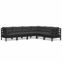 vidaXL 6-tlg. Garten-Lounge-Set mit Kissen Schwarz...