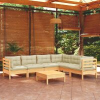 vidaXL 7-tlg. Garten-Lounge-Set mit Creme Kissen Massivholz Kiefer