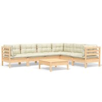 vidaXL 7-tlg. Garten-Lounge-Set mit Creme Kissen Massivholz Kiefer