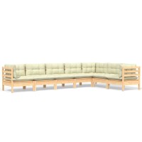 vidaXL 7-tlg. Garten-Lounge-Set mit Creme Kissen Massivholz Kiefer