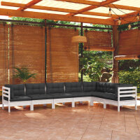 vidaXL 7-tlg. Garten-Lounge-Set mit Kissen Wei&szlig; Kiefer Massivholz