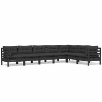 vidaXL 7-tlg. Garten-Lounge-Set mit Kissen Schwarz Kiefer Massivholz