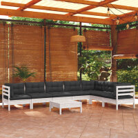 vidaXL 8-tlg. Garten-Lounge-Set mit Kissen Wei&szlig; Kiefer Massivholz