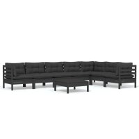 vidaXL 8-tlg. Garten-Lounge-Set mit Kissen Schwarz Massivholz Kiefer