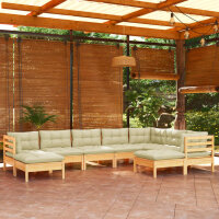 vidaXL 9-tlg. Garten-Lounge-Set mit Creme Kissen Massivholz Kiefer