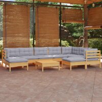 vidaXL 10-tlg. Garten-Lounge-Set mit Grauen Kissen Kiefer...