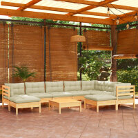 vidaXL 10-tlg. Garten-Lounge-Set mit Creme Kissen...