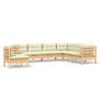 vidaXL 7-tlg. Garten-Lounge-Set mit Creme Kissen Massivholz Kiefer