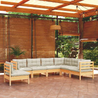 vidaXL 7-tlg. Garten-Lounge-Set mit Creme Kissen Massivholz Kiefer