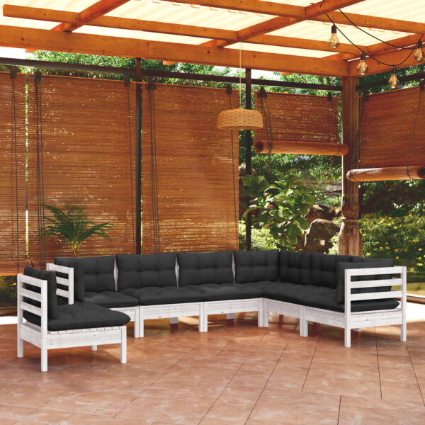 vidaXL 7-tlg. Garten-Lounge-Set mit Kissen Wei&szlig; Kiefer Massivholz