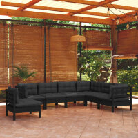 vidaXL 7-tlg. Garten-Lounge-Set mit Kissen Schwarz Kiefer...