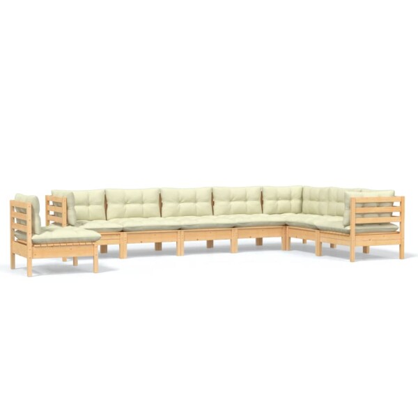 vidaXL 8-tlg. Garten-Lounge-Set mit Creme Kissen Massivholz Kiefer