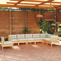 vidaXL 8-tlg. Garten-Lounge-Set mit Creme Kissen Massivholz Kiefer