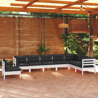 vidaXL 8-tlg. Garten-Lounge-Set mit Kissen Wei&szlig; Kiefer Massivholz