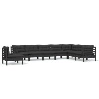 vidaXL 8-tlg. Garten-Lounge-Set mit Kissen Schwarz Massivholz Kiefer