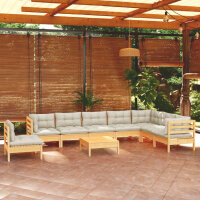 vidaXL 9-tlg. Garten-Lounge-Set mit Creme Kissen Massivholz Kiefer