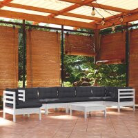 vidaXL 9-tlg. Garten-Lounge-Set mit Kissen Wei&szlig; Kiefer Massivholz