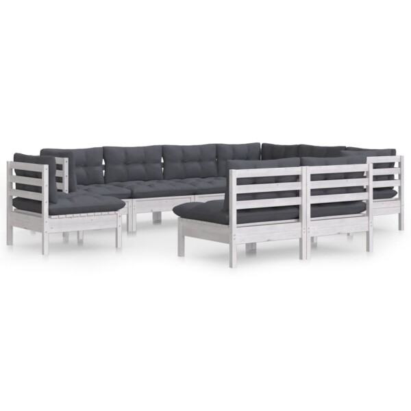 vidaXL 9-tlg. Garten-Lounge-Set mit Kissen Wei&szlig; Kiefer Massivholz