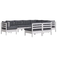 vidaXL 9-tlg. Garten-Lounge-Set mit Kissen Wei&szlig; Kiefer Massivholz