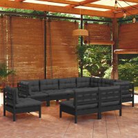 vidaXL 9-tlg. Garten-Lounge-Set mit Kissen Schwarz Massivholz Kiefer