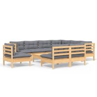 vidaXL 10-tlg. Garten-Lounge-Set mit Grauen Kissen Kiefer...
