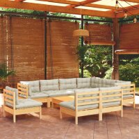 vidaXL 10-tlg. Garten-Lounge-Set mit Creme Kissen...