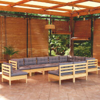 vidaXL 10-tlg. Garten-Lounge-Set mit Grauen Kissen Kiefer...