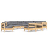 vidaXL 10-tlg. Garten-Lounge-Set mit Grauen Kissen Kiefer...