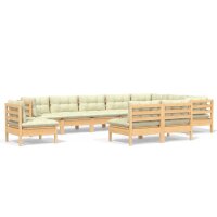 vidaXL 10-tlg. Garten-Lounge-Set mit Creme Kissen Massivholz Kiefer