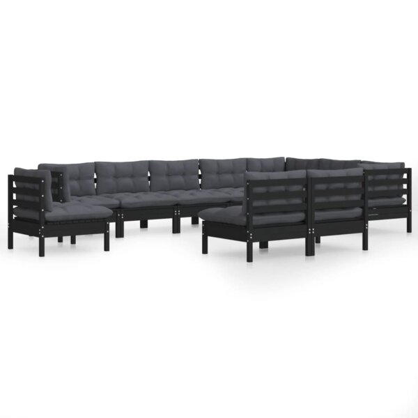 vidaXL 10-tlg. Garten-Lounge-Set mit Kissen Schwarz Massivholz Kiefer