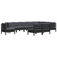 vidaXL 10-tlg. Garten-Lounge-Set mit Kissen Schwarz Massivholz Kiefer