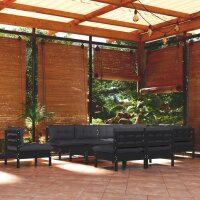 vidaXL 11-tlg. Garten-Lounge-Set mit Kissen Schwarz...