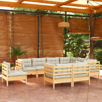 vidaXL 9-tlg. Garten-Lounge-Set mit Creme Kissen Massivholz Kiefer