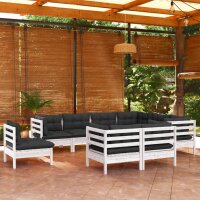 vidaXL 9-tlg. Garten-Lounge-Set mit Kissen Wei&szlig; Kiefer Massivholz