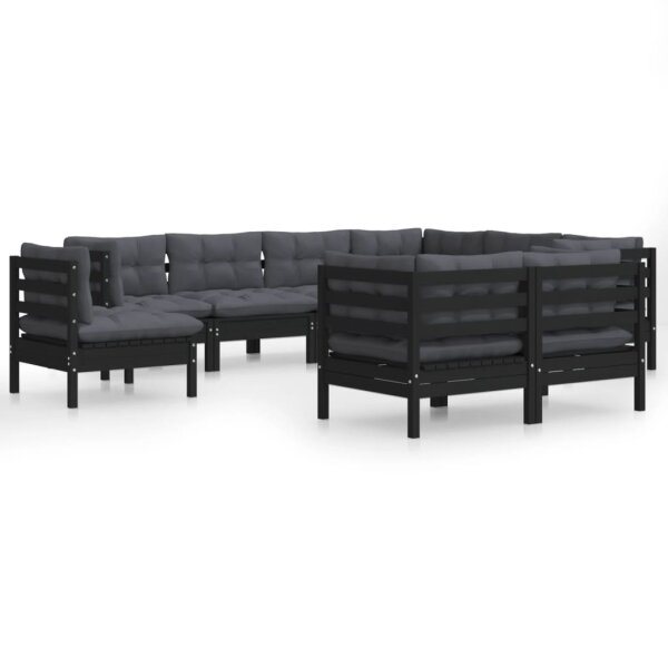 vidaXL 9-tlg. Garten-Lounge-Set mit Kissen Schwarz Kiefer Massivholz