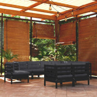 vidaXL 9-tlg. Garten-Lounge-Set mit Kissen Schwarz Kiefer Massivholz