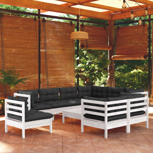 vidaXL 10-tlg. Garten-Lounge-Set mit Kissen Wei&szlig; Kiefer Massivholz